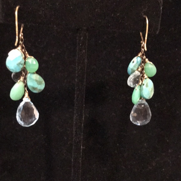 Earrings - 14k YG - Multi Gemstones - 1-3/4” Drop - BOHO - Picture 4 of 8